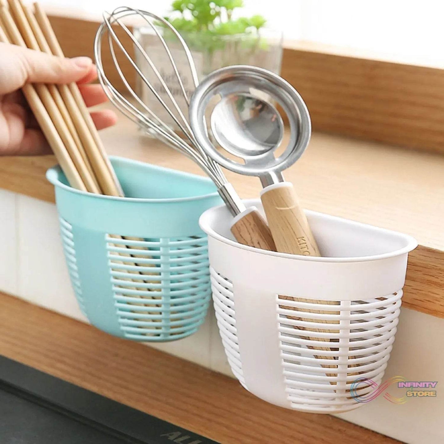 Hanging Plastic Storage Basket, Adhesive Wall Mounted Organizer Box Make Up Holder Shelf Bathroom Wall Basket Punch Free Drain Basket for Kitchen Bathroom, Wall Type Storage Basket (1 Pc) - infinityexculsivestore.com