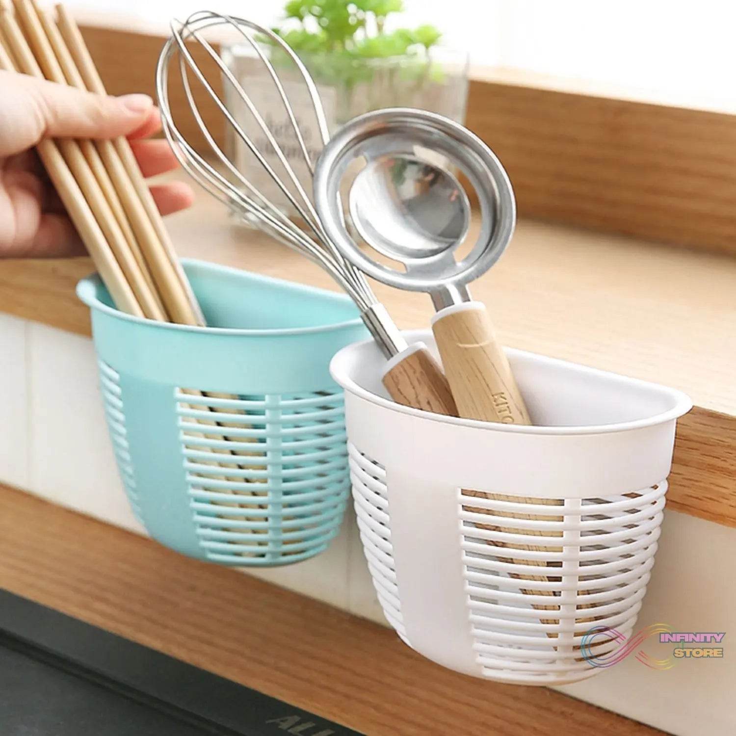Hanging Plastic Storage Basket, Adhesive Wall Mounted Organizer Box Make Up Holder Shelf Bathroom Wall Basket Punch Free Drain Basket for Kitchen Bathroom, Wall Type Storage Basket (1 Pc) - infinityexculsivestore.com