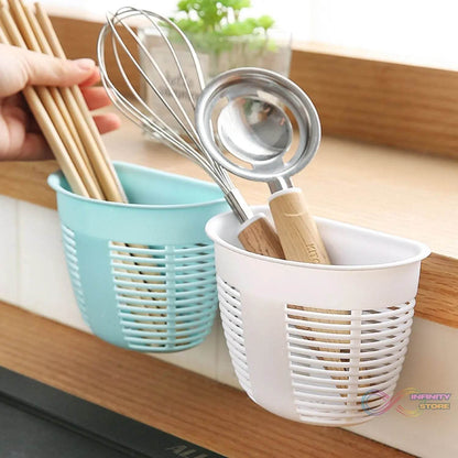 Hanging Plastic Storage Basket, Adhesive Wall Mounted Organizer Box Make Up Holder Shelf Bathroom Wall Basket Punch Free Drain Basket for Kitchen Bathroom, Wall Type Storage Basket (1 Pc) - infinityexculsivestore.com