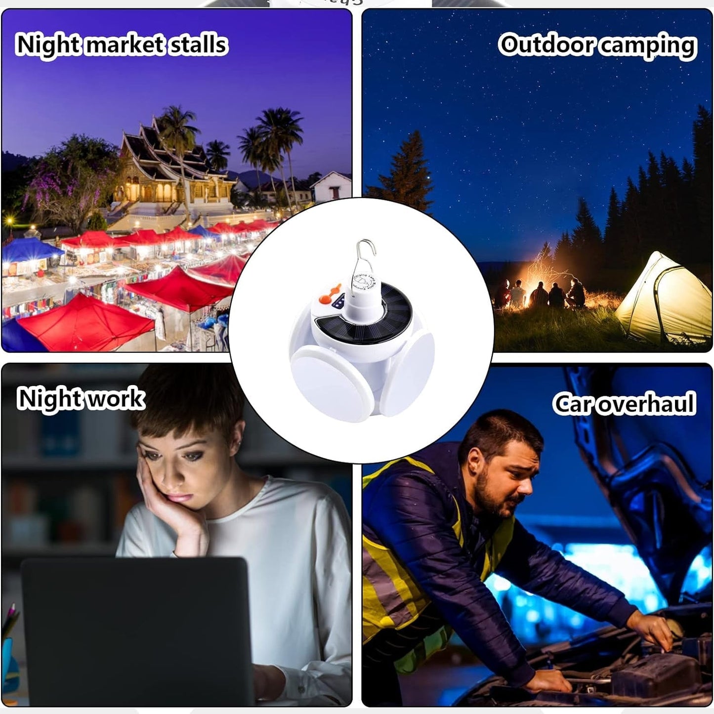 Solar Multi - Functional Emergency LED Light Bulb with USB Charging, LED camping lamp, camping lamp, USB rechargeable, 5 brightness light modes, foldable camping light, SOS IP65 waterproof camping light, blackout emergency equipment, camping gadgets - infinityexculsivestore.com