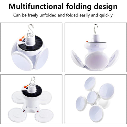 Solar Multi - Functional Emergency LED Light Bulb with USB Charging, LED camping lamp, camping lamp, USB rechargeable, 5 brightness light modes, foldable camping light, SOS IP65 waterproof camping light, blackout emergency equipment, camping gadgets - infinityexculsivestore.com