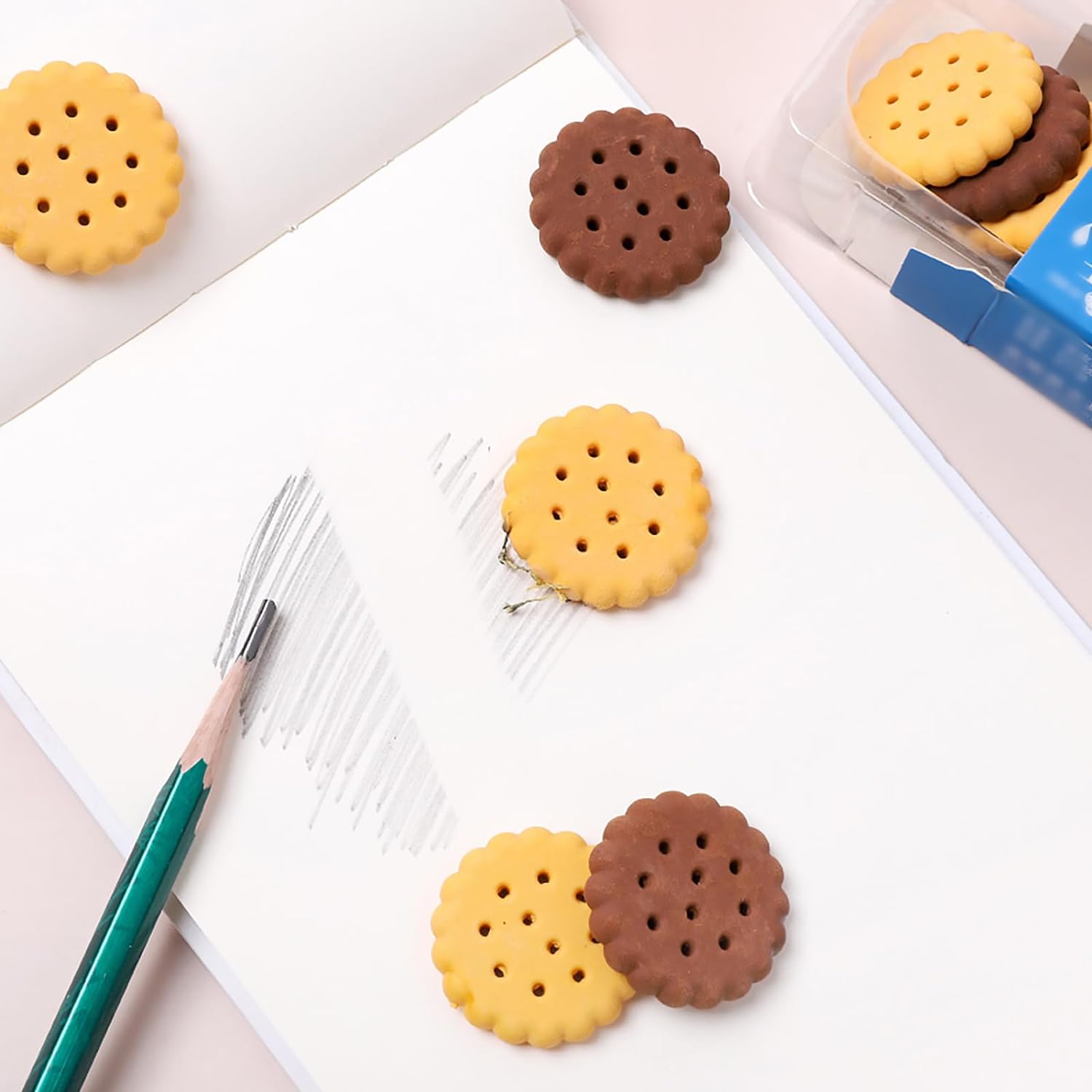 Pack of 6 Erasers Erasers Stationery School Rubber Schools Sketches Office Sign Kid Party Favour Gift Toy Gift Creative Christmas Birthday Gift in Shape Biscuits (6 Pcs Set) - infinityexculsivestore.com