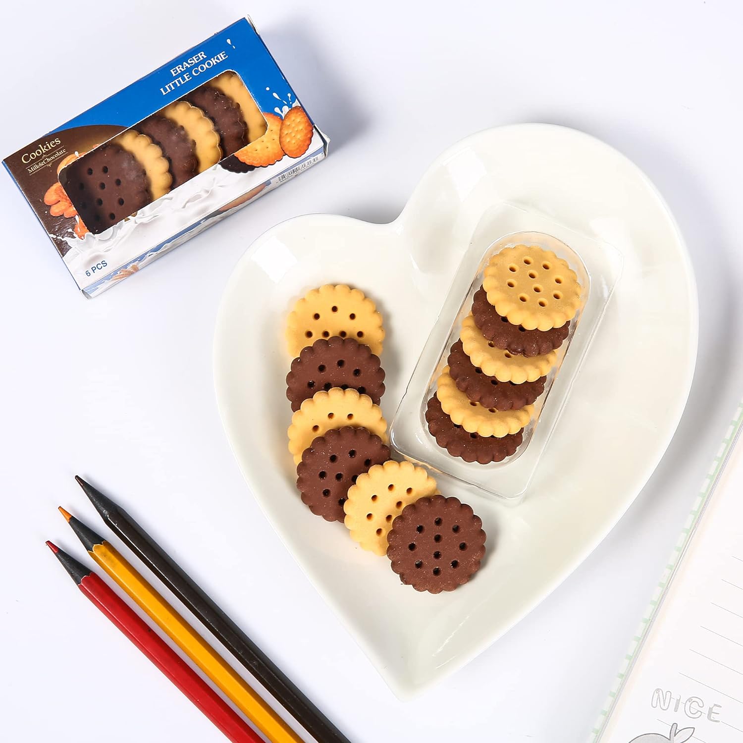 Pack of 6 Erasers Erasers Stationery School Rubber Schools Sketches Office Sign Kid Party Favour Gift Toy Gift Creative Christmas Birthday Gift in Shape Biscuits (6 Pcs Set) - infinityexculsivestore.com