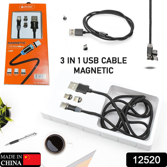 Magnetic Charging Cable 3 in 1 Metal Magnetic Micro USB Type C Lighting Cable with LED, Multiple Charging Adapters for All Android and all Smartphones (Compatible with All Android and iPhone Smartphones, Tablet, PC, Mobile - infinityexculsivestore.com