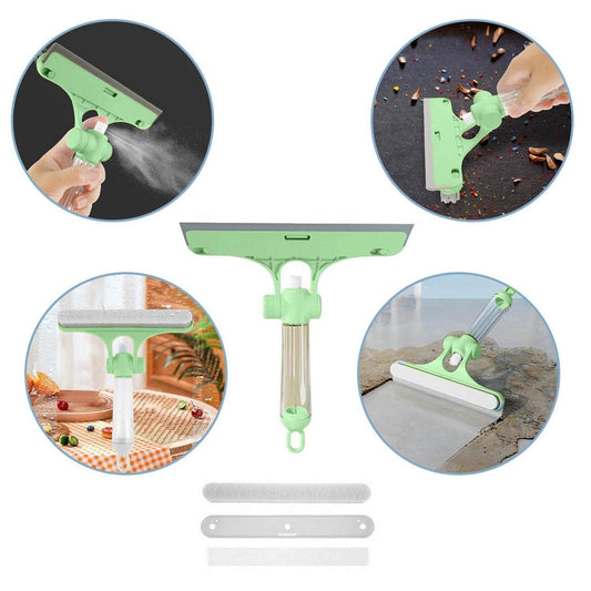 4 in 1 Multifunctional Glass Scraper, Window Glass Wiper with Watering Can, Silicon Cleaning Squeegee with Two Brush Heads, Practical Squeegee for Shower Doors, Windows, Tiles and Car Glass - infinityexculsivestore.com