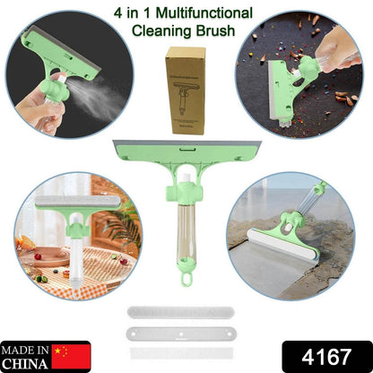 4 in 1 Multifunctional Glass Scraper, Window Glass Wiper with Watering Can, Silicon Cleaning Squeegee with Two Brush Heads, Practical Squeegee for Shower Doors, Windows, Tiles and Car Glass - infinityexculsivestore.com