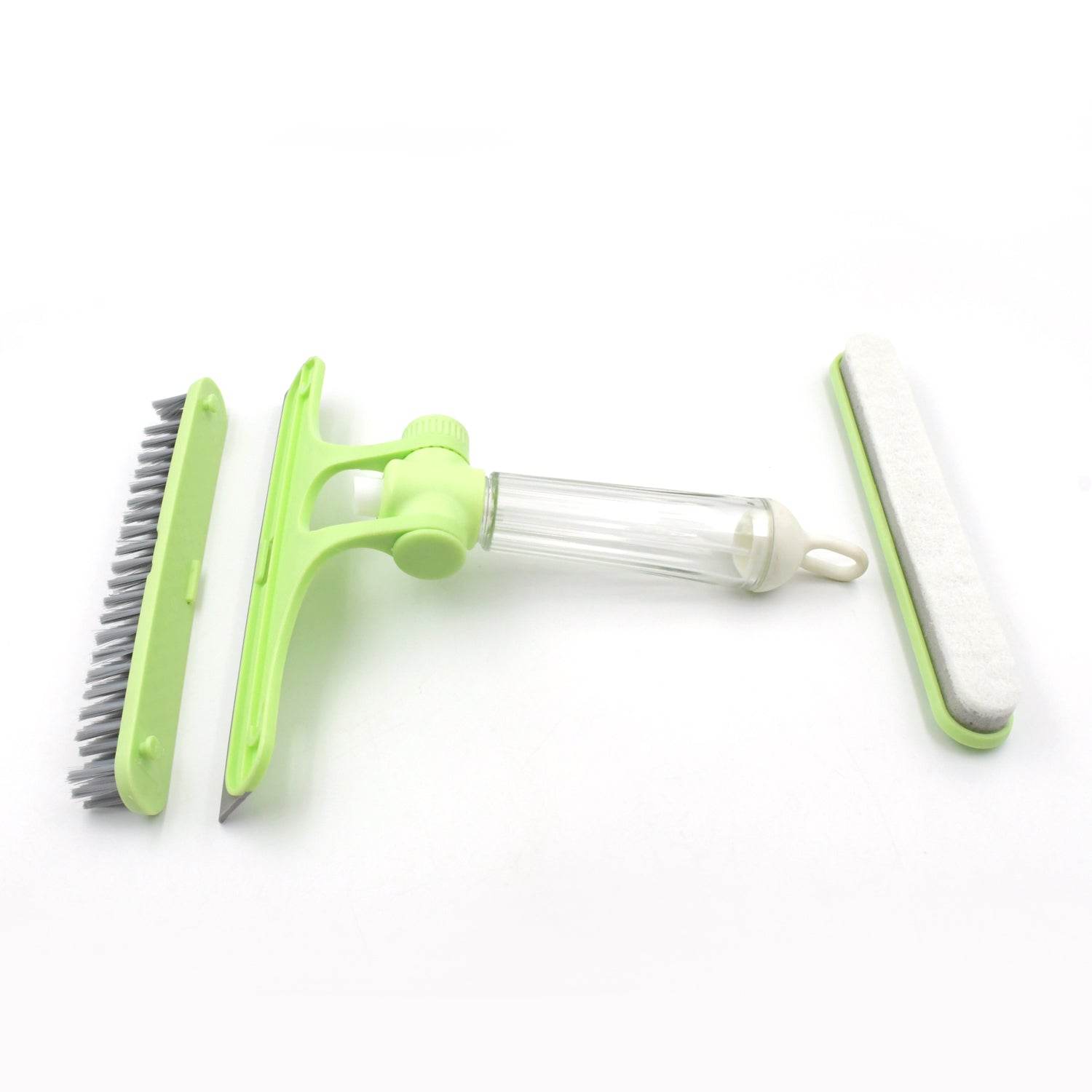 4 in 1 Multifunctional Glass Scraper, Window Glass Wiper with Watering Can, Silicon Cleaning Squeegee with Two Brush Heads, Practical Squeegee for Shower Doors, Windows, Tiles and Car Glass - infinityexculsivestore.com