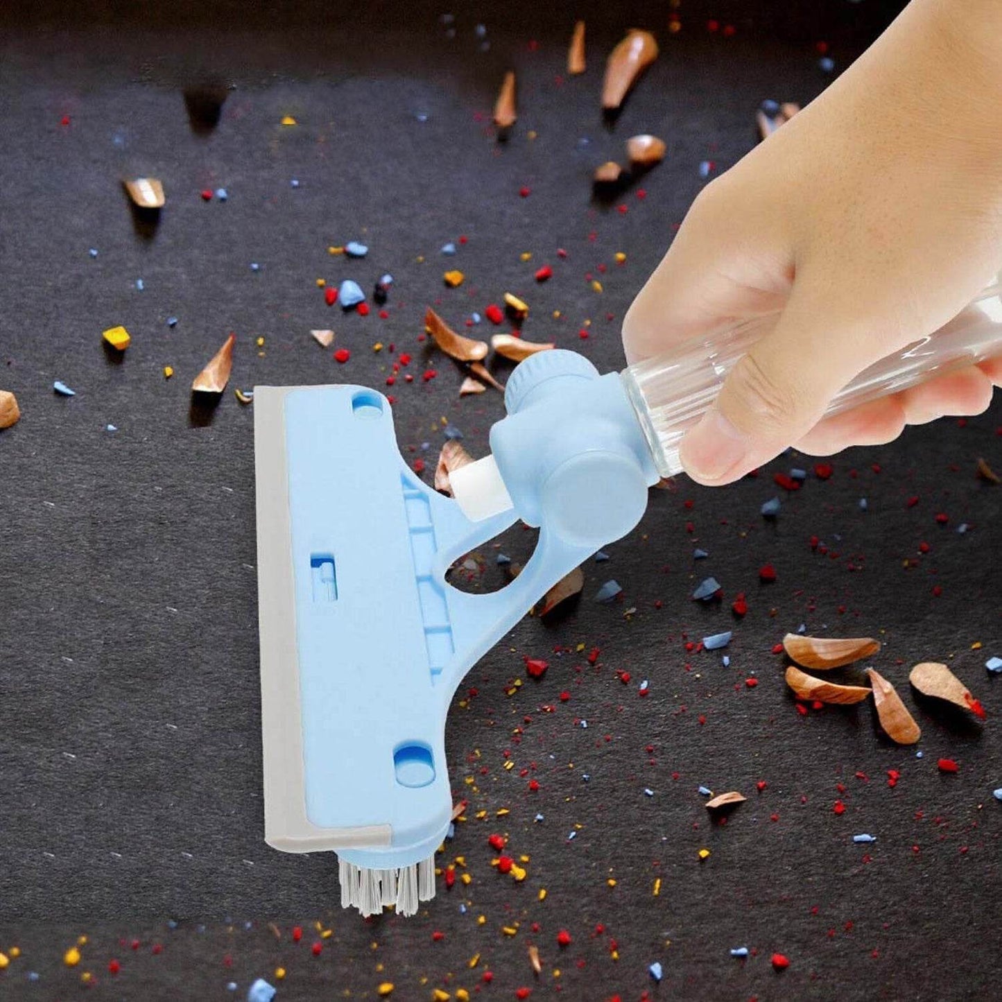 4 in 1 Multifunctional Glass Scraper, Window Glass Wiper with Watering Can, Silicon Cleaning Squeegee with Two Brush Heads, Practical Squeegee for Shower Doors, Windows, Tiles and Car Glass - infinityexculsivestore.com
