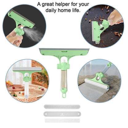 4 in 1 Multifunctional Glass Scraper, Window Glass Wiper with Watering Can, Silicon Cleaning Squeegee with Two Brush Heads, Practical Squeegee for Shower Doors, Windows, Tiles and Car Glass - infinityexculsivestore.com
