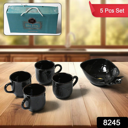 Pine Party Ceramic Tea / cups / Mug Set With Pineapple Shape Serving Bowl Milk Cup, Coffee Cup, Tea Cup, Breakfast Cup, Drinking Mug or Outdoor for Household, Gift for Birthday, Wedding Party (5 Pcs set) - infinityexculsivestore.com