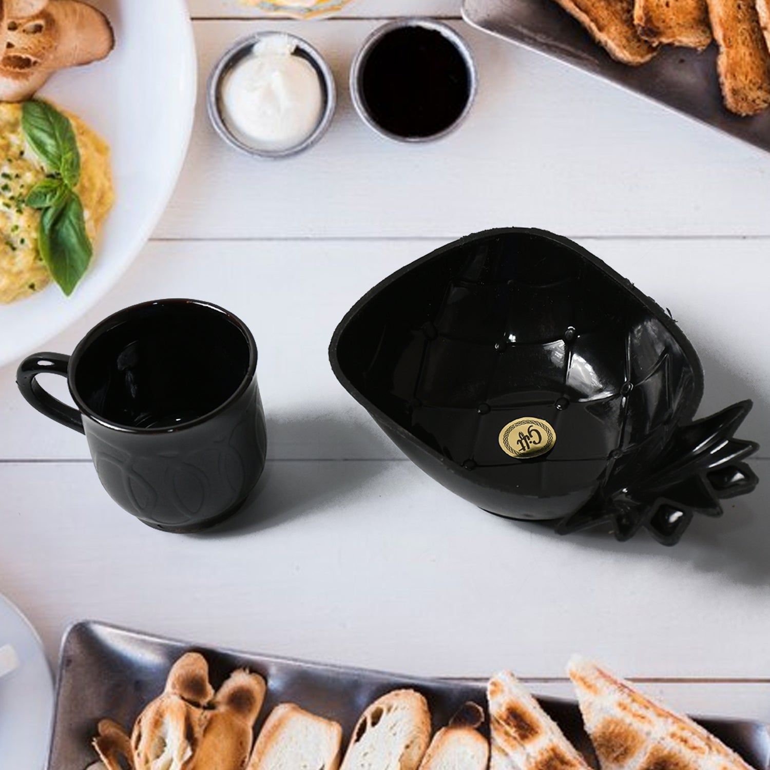 Pine Party Ceramic Tea / cups / Mug Set With Pineapple Shape Serving Bowl Milk Cup, Coffee Cup, Tea Cup, Breakfast Cup, Drinking Mug or Outdoor for Household, Gift for Birthday, Wedding Party (5 Pcs set) - infinityexculsivestore.com