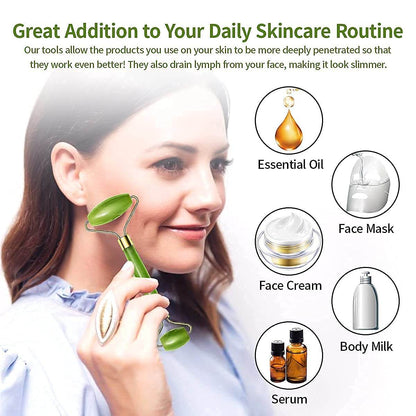 Gua Sha Stone and Anti Aging Jade Roller Massager for Face Massage Natural Face Skincare Massager & Face Roller Massager for Women | Face Shaper Jade Roller and Gua Sha Set for Glowing Skin - infinityexculsivestore.com