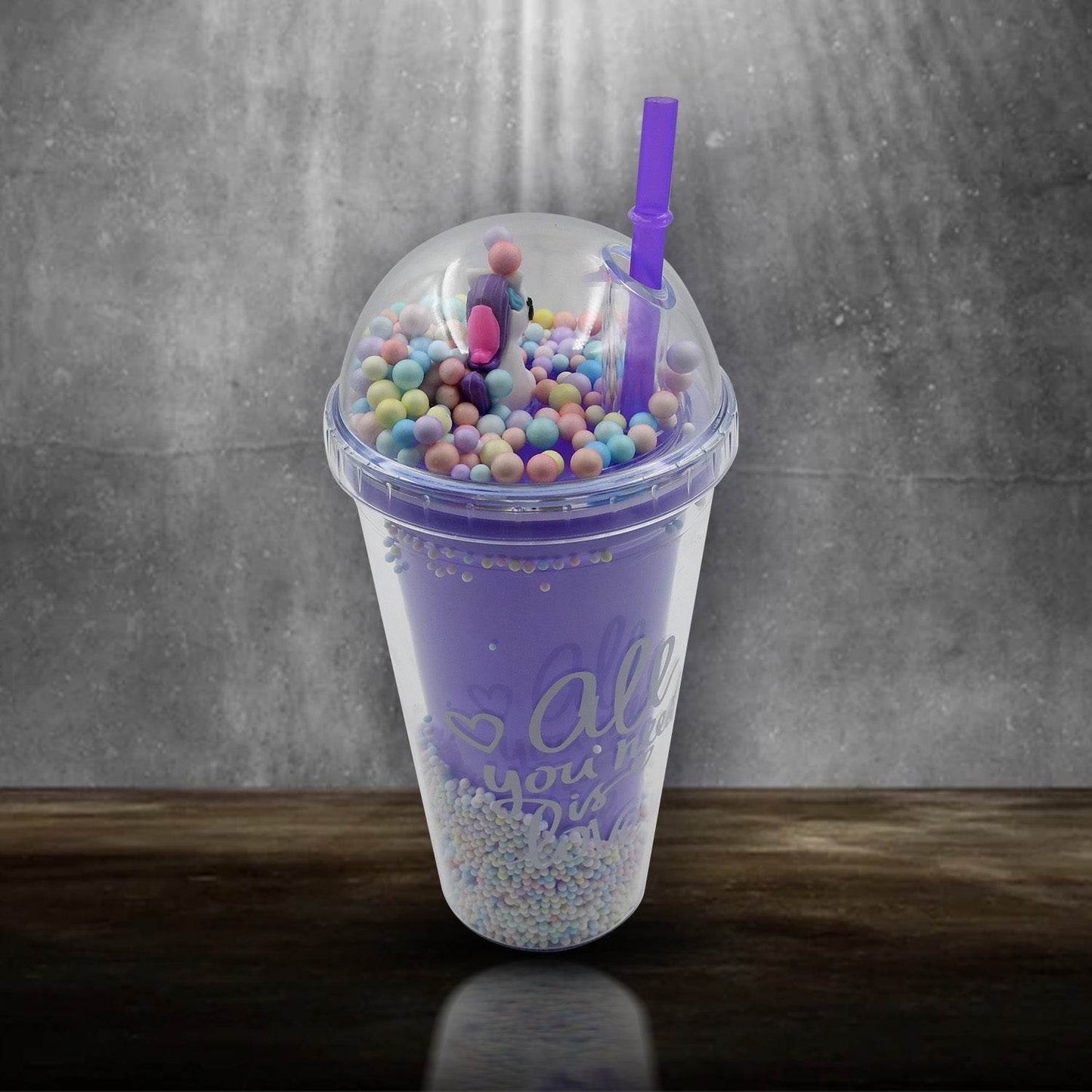 Design Printed Sipper Bottle With Toy, LED Glow Light, Double Wall Sipper Glass Water Bottle , Sipper Bottle With Straw For Girls And Kids for Boys and Girls School/Tuition/Gym (Pack of 1) - infinityexculsivestore.com