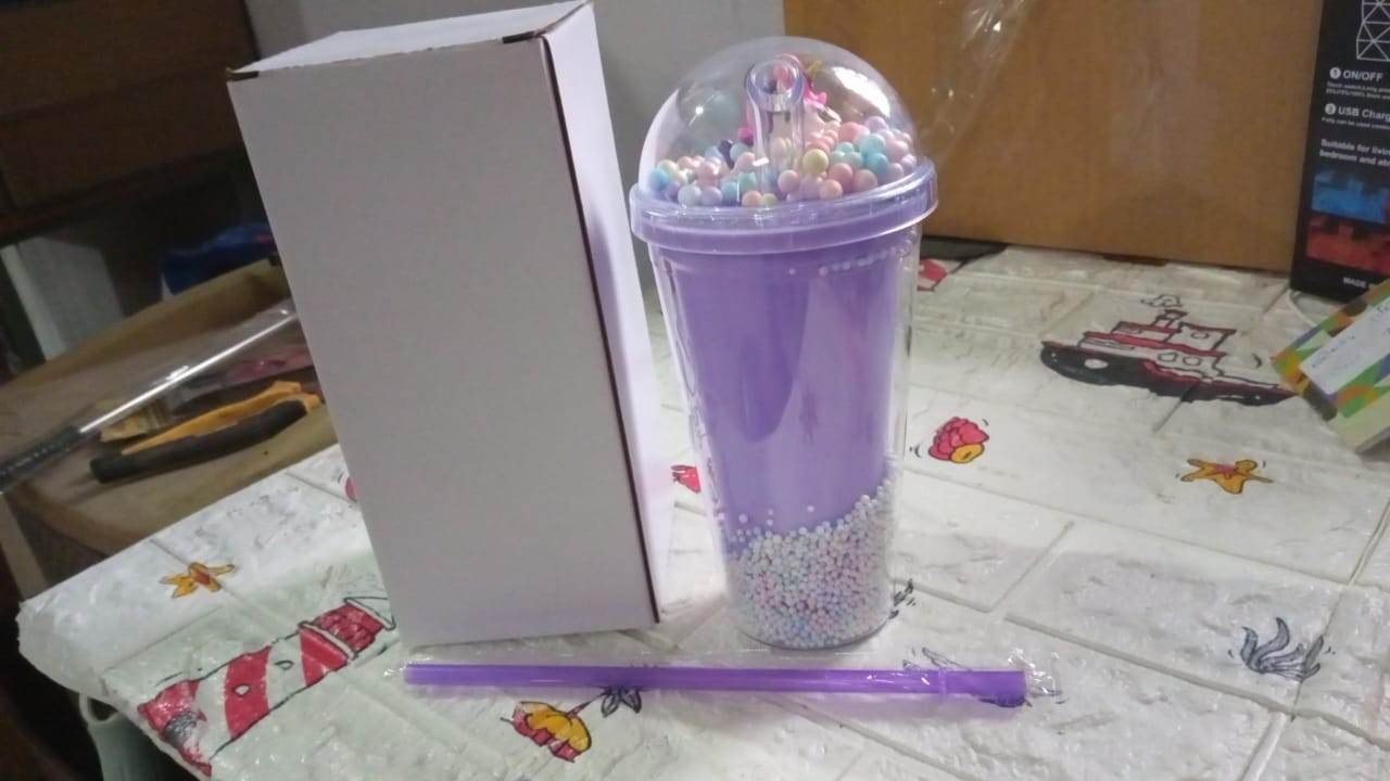 Design Printed Sipper Bottle With Toy, LED Glow Light, Double Wall Sipper Glass Water Bottle , Sipper Bottle With Straw For Girls And Kids for Boys and Girls School/Tuition/Gym (Pack of 1) - infinityexculsivestore.com