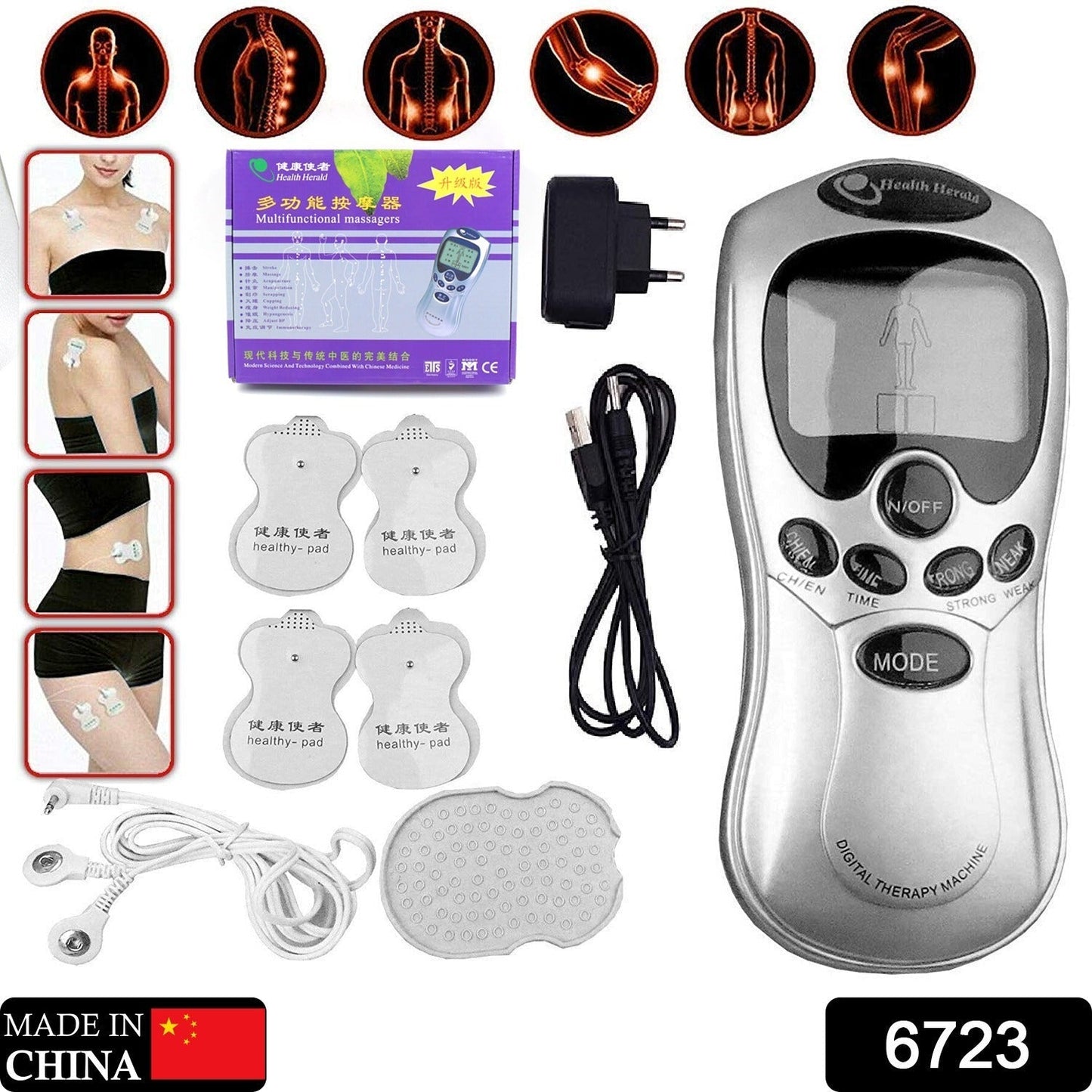 Multifunctional Massager, Health Care Digital Chinese Meridian Tens Therapy Massager Relax Body Muscle Acupuncture Machine 4 Electrode Pads & Charger Adapter and Cable, Physiotherapy, Electric Digital Therapy neck back Mane Massage - infinityexculsivestore.com