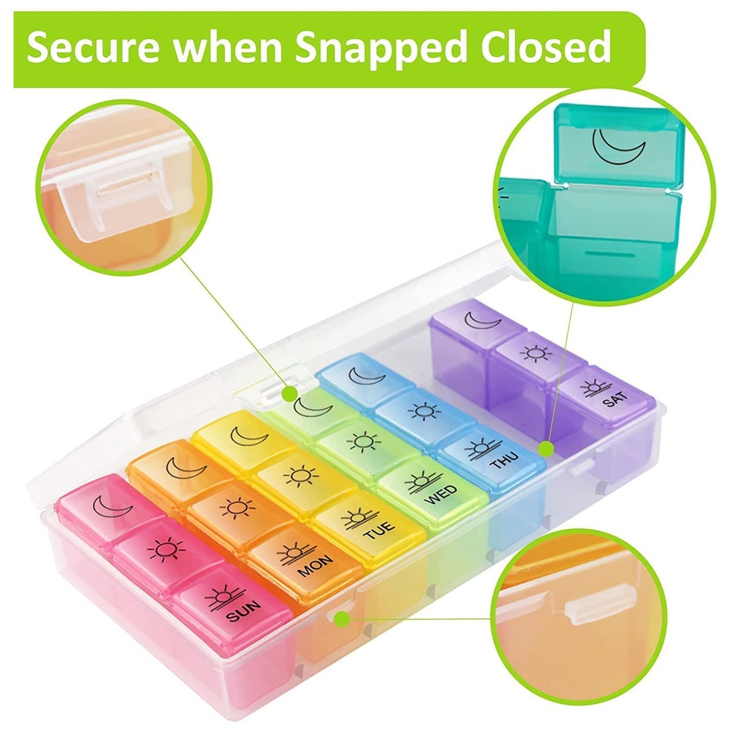 Pill Box 7 Day Weekly Medicine Organizer Daily Planner Portable Travel Container Holder for Vitamin and Supplement Moisture - Proof Compartments Case for Pocket Purse Easy to Use BPA Free (21 Grid) - infinityexculsivestore.com