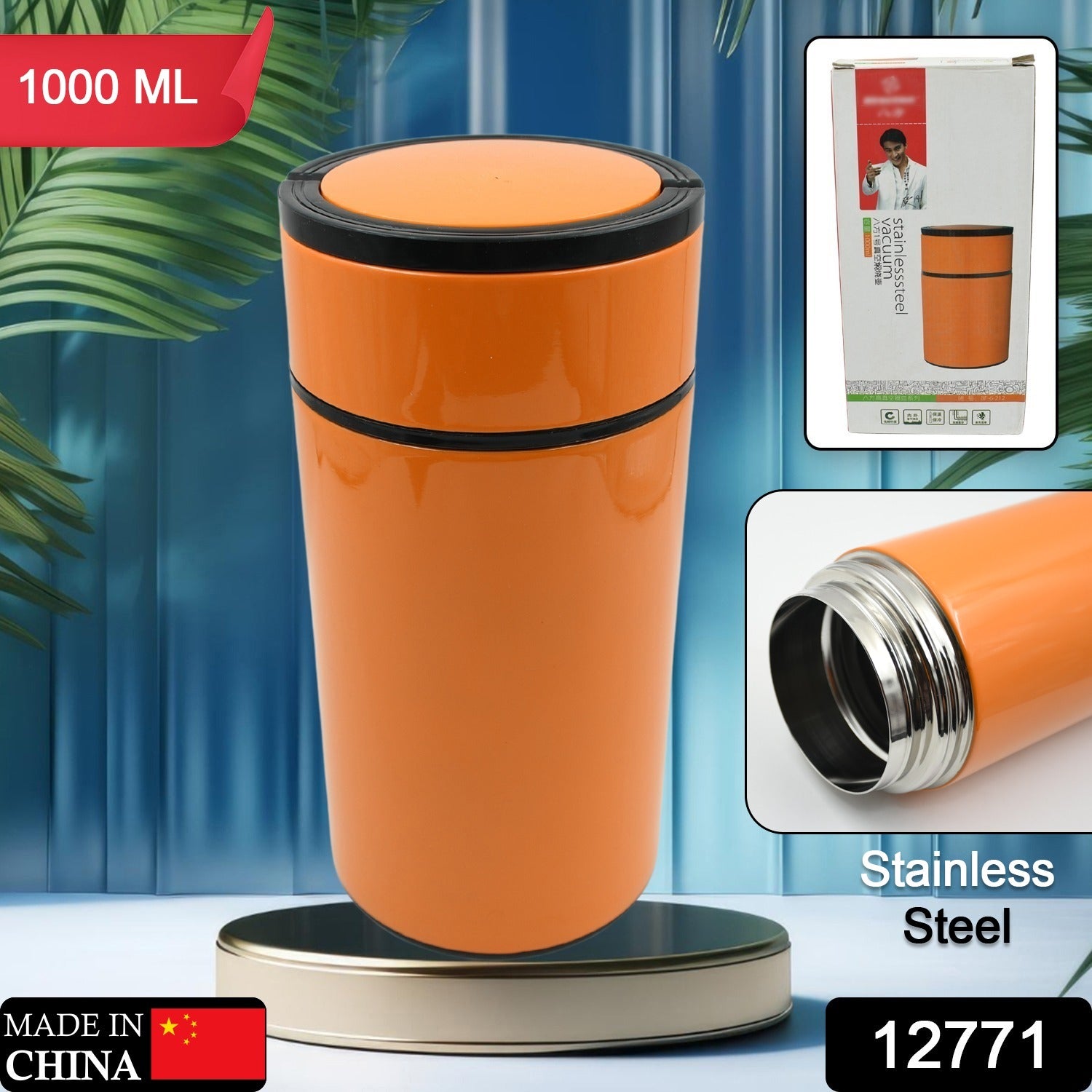 Stainless Steel Water Bottle With Foldable Spoon & Handle Easy to carry, Leak Proof, Rust Proof, Hot & Cold Drinks, Gym Sipper BPA Free Food Grade Quality, Steel fridge Bottle For office / Gym / School (1000 ML) - infinityexculsivestore.com