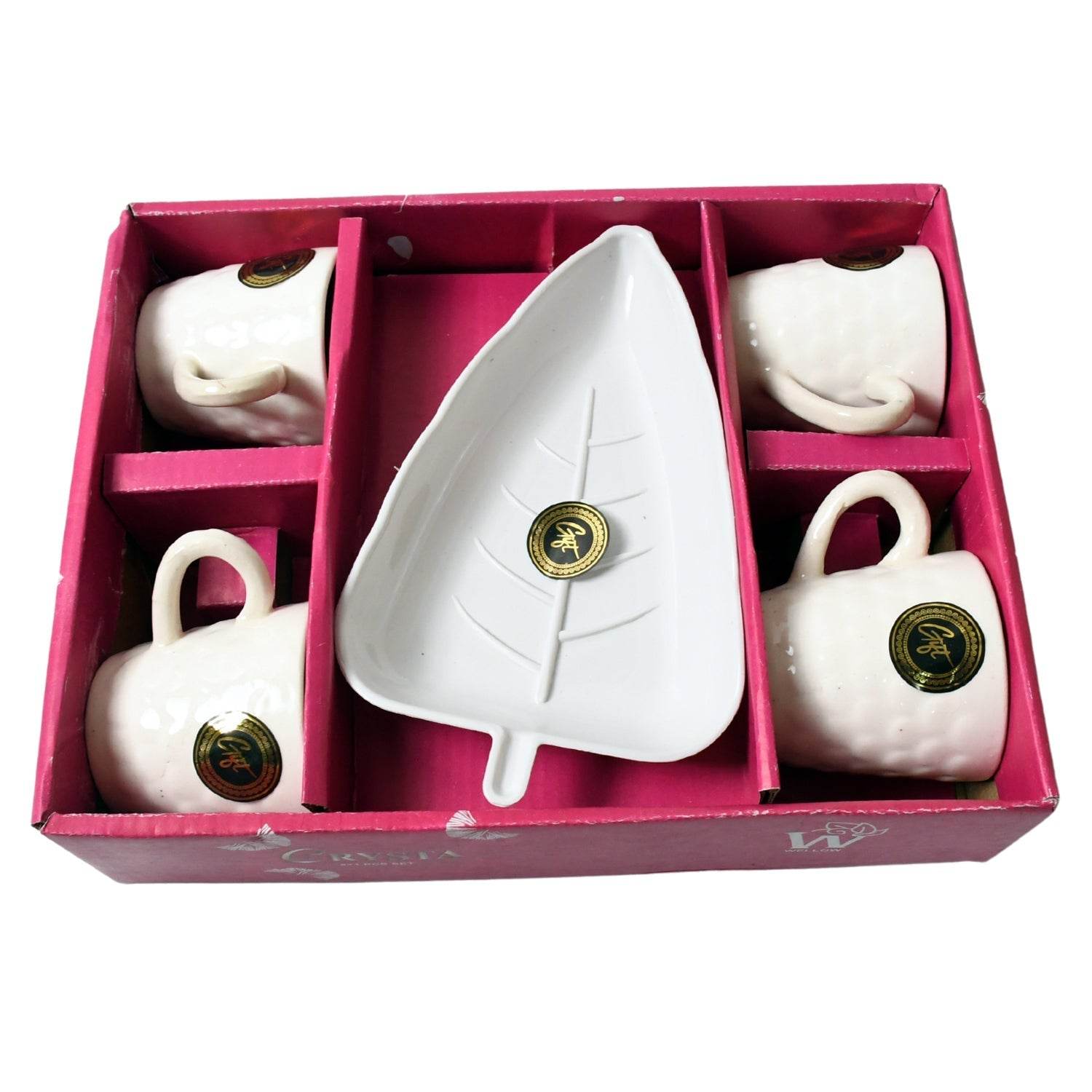 Crysta Ceramic Tea Cups With Plastic tray Environmental Friendly Festival for Milk Cup, Coffee Cup, Tea Cup, Breakfast Cup, Drinking Mug or Outdoor for Household Gift For Birthday (5 Pcs Set) - infinityexculsivestore.com