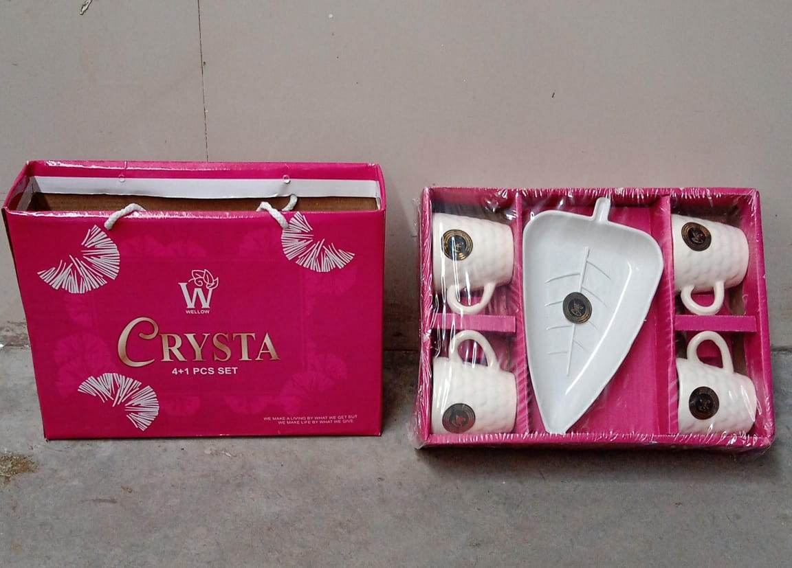 Crysta Ceramic Tea Cups With Plastic tray Environmental Friendly Festival for Milk Cup, Coffee Cup, Tea Cup, Breakfast Cup, Drinking Mug or Outdoor for Household Gift For Birthday (5 Pcs Set) - infinityexculsivestore.com