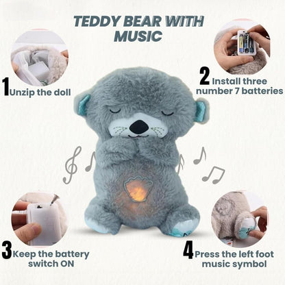 MOROVIK Breathing Teddy Otter Glowing Music for Baby Sensory Sleep Lights Rhythmic Simulation Plush for Babies Kids Soothing Sound and Décor Item Specialy for Valentine Gift (Multi) - infinityexculsivestore.com