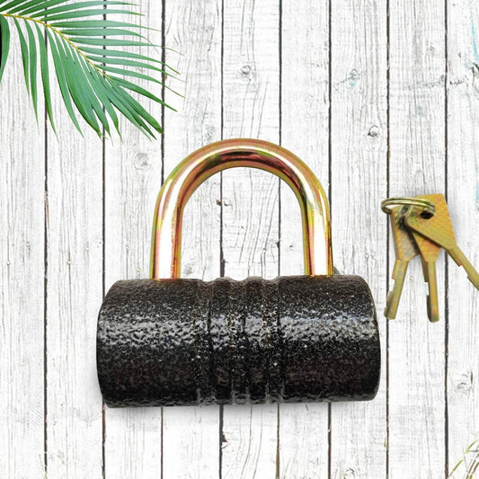 Iron Pad lock, Brass Core and Thickened Spray Black Iron Door Lock With 5 pc Keys for Home Dormitory, Waterproof Antirust Anti-theft Padlocks Outdoor Gate Shed Locks Warehouse Big Iron Door Drawer Lock (82 mm ) - infinityexculsivestore.com