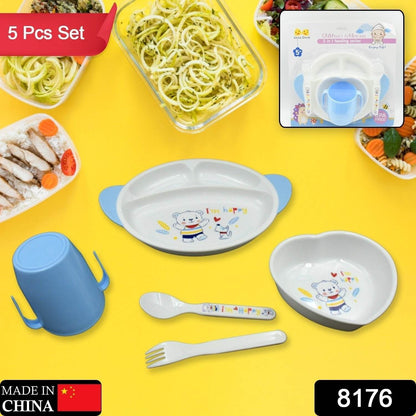 5in1 Baby Feeding Set for Kids and Toddlers,Children Children Dinnerware Set - Feeding Set for Kids, Cartoon Design Plate, Cup, Spoon, Fork Tableware Cutlery for Kids Microwave (5 Pcs Set) - infinityexculsivestore.com