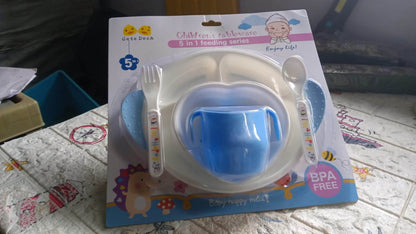 5in1 Baby Feeding Set for Kids and Toddlers,Children Children Dinnerware Set - Feeding Set for Kids, Cartoon Design Plate, Cup, Spoon, Fork Tableware Cutlery for Kids Microwave (5 Pcs Set) - infinityexculsivestore.com