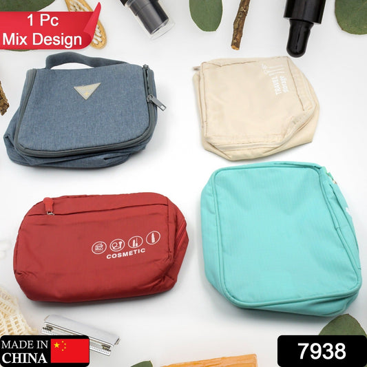 Travel Wash Bag Multi - Functional Waterproof Cosmetic Storage Bag Handheld Foldable Hook Cosmetic Bag with Zipper Closure Handbag Portable Classification Bags(1 Pc Mix Design) - infinityexculsivestore.com