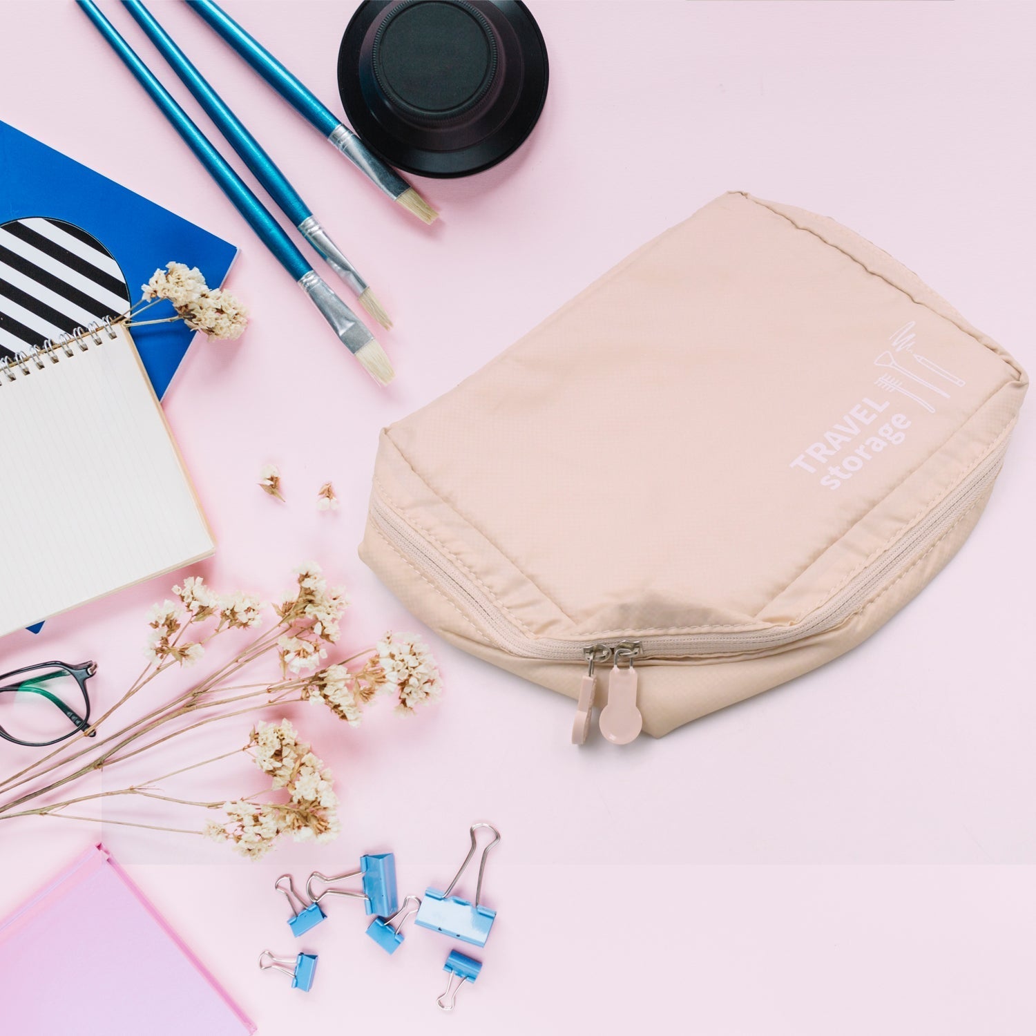 Travel Wash Bag Multi - Functional Waterproof Cosmetic Storage Bag Handheld Foldable Hook Cosmetic Bag with Zipper Closure Handbag Portable Classification Bags(1 Pc Mix Design) - infinityexculsivestore.com