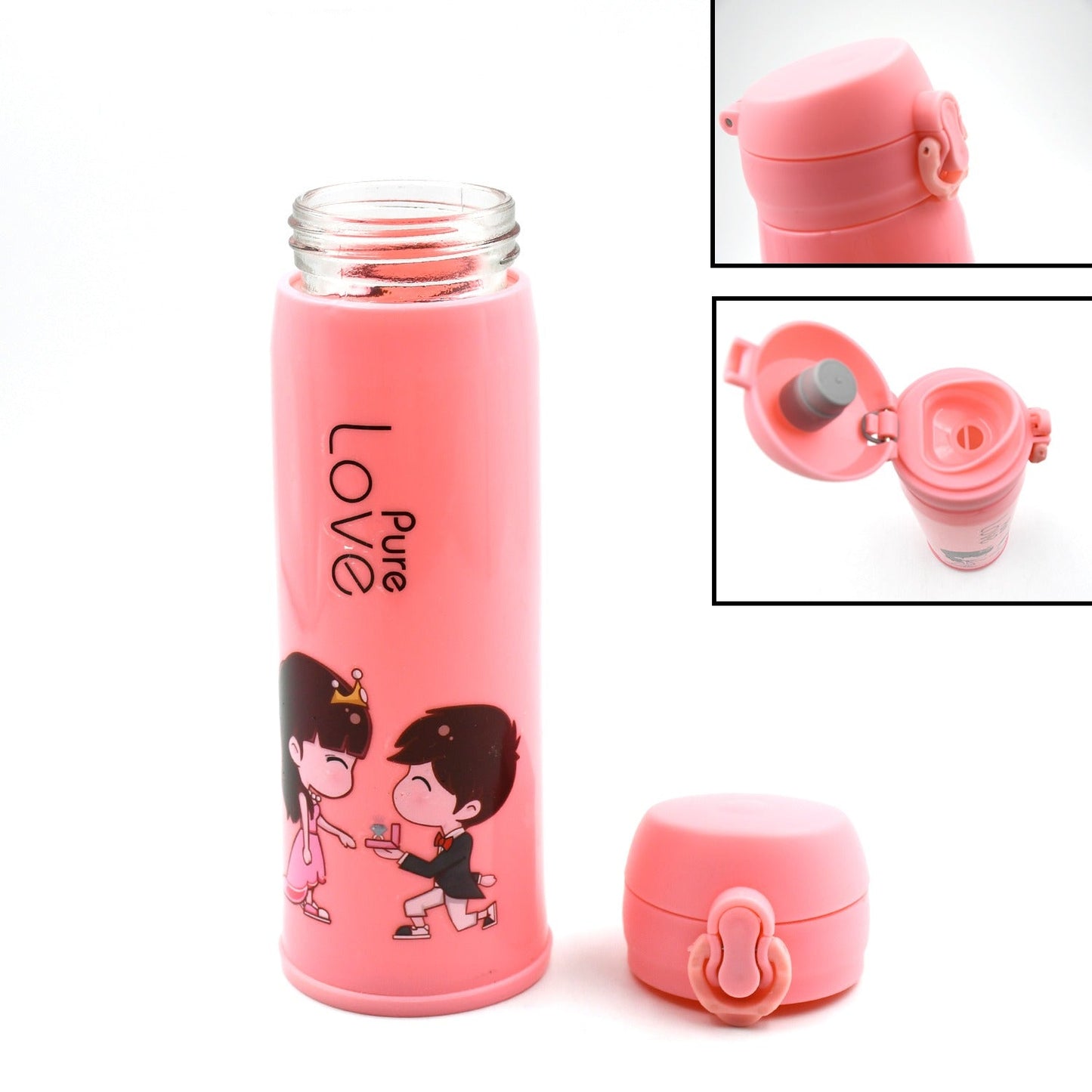 Pure Love outdoor sport water bottle 500ml leak proof BPA - free for travel cold and hot water glass water bottle with daily water intake for gym and children, Fridge, for Home, Office, School (MOQ : - 80 Pc) - infinityexculsivestore.com