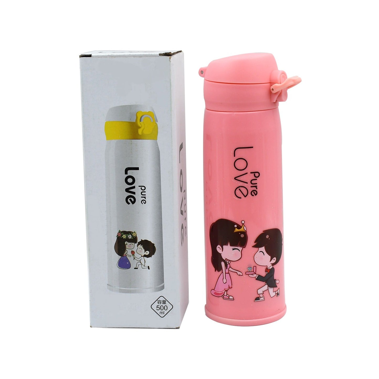 Pure Love outdoor sport water bottle 500ml leak proof BPA - free for travel cold and hot water glass water bottle with daily water intake for gym and children, Fridge, for Home, Office, School (MOQ : - 80 Pc) - infinityexculsivestore.com
