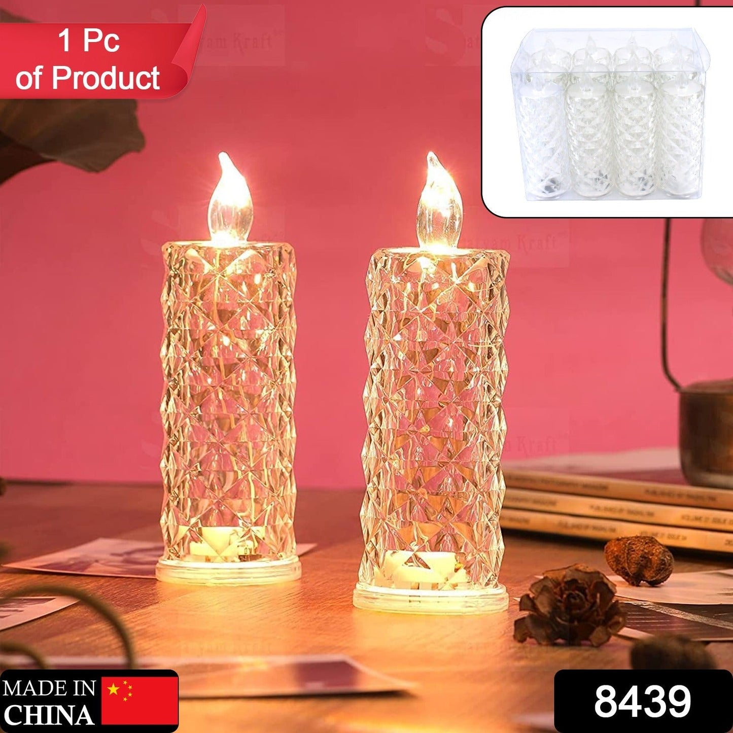 Rose Candles LED Flameless and Smokeless Decorative Acrylic Transparent Candles Led Tea Light Candle Perfect for Gifting, Home, Diwali, Christmas, Crystal Candle Lights (1 Pc) (MOQ : - 12 pc ) - infinityexculsivestore.com