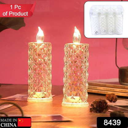 Rose Candles LED Flameless and Smokeless Decorative Acrylic Transparent Candles Led Tea Light Candle Perfect for Gifting, Home, Diwali, Christmas, Crystal Candle Lights (1 Pc) (MOQ : - 12 pc ) - infinityexculsivestore.com