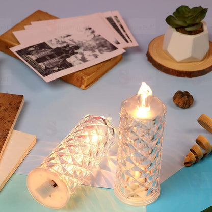 Rose Candles LED Flameless and Smokeless Decorative Acrylic Transparent Candles Led Tea Light Candle Perfect for Gifting, Home, Diwali, Christmas, Crystal Candle Lights (1 Pc) (MOQ : - 12 pc ) - infinityexculsivestore.com