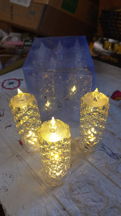 Rose Candles LED Flameless and Smokeless Decorative Acrylic Transparent Candles Led Tea Light Candle Perfect for Gifting, Home, Diwali, Christmas, Crystal Candle Lights (1 Pc) (MOQ : - 12 pc ) - infinityexculsivestore.com