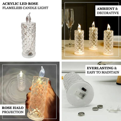 Rose Candles LED Flameless and Smokeless Decorative Acrylic Transparent Candles Led Tea Light Candle Perfect for Gifting, Home, Diwali, Christmas, Crystal Candle Lights (1 Pc) (MOQ : - 12 pc ) - infinityexculsivestore.com