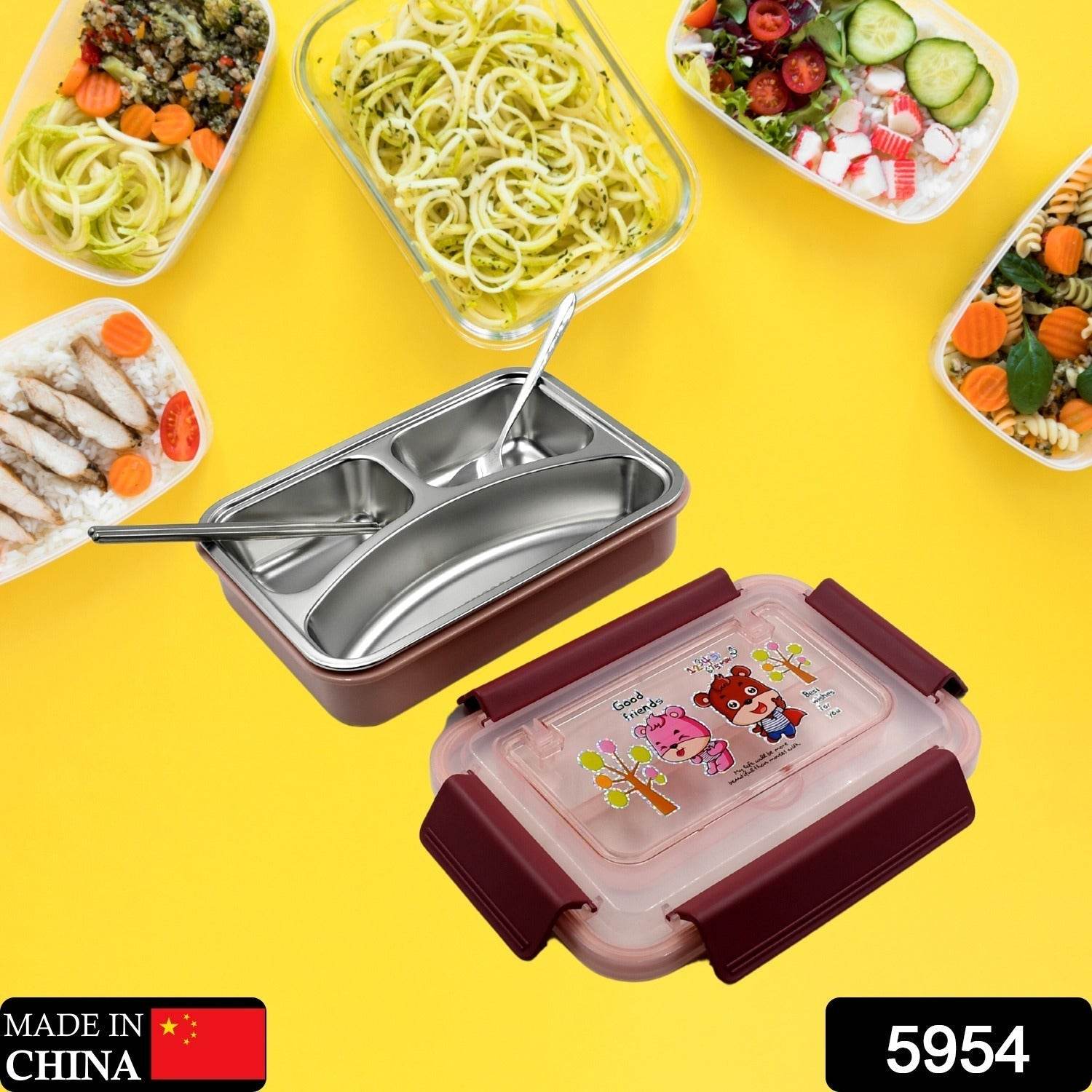 Food‑Safe Materials Kids Lunch Box With steel Spoon & chopsticks Compartment is Designed Made of 304 Stainless Steel Easy to Clean for School for Camping for Work for Home, Office - infinityexculsivestore.com