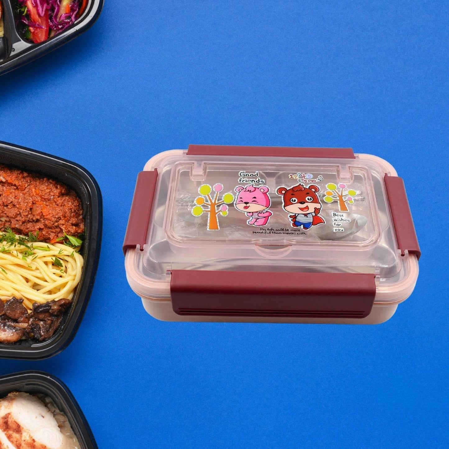 Food‑Safe Materials Kids Lunch Box With steel Spoon & chopsticks Compartment is Designed Made of 304 Stainless Steel Easy to Clean for School for Camping for Work for Home, Office - infinityexculsivestore.com