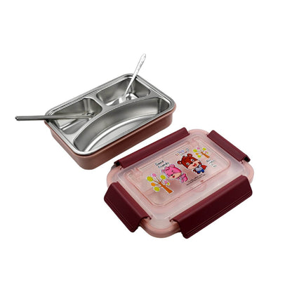 Food‑Safe Materials Kids Lunch Box With steel Spoon & chopsticks Compartment is Designed Made of 304 Stainless Steel Easy to Clean for School for Camping for Work for Home, Office - infinityexculsivestore.com
