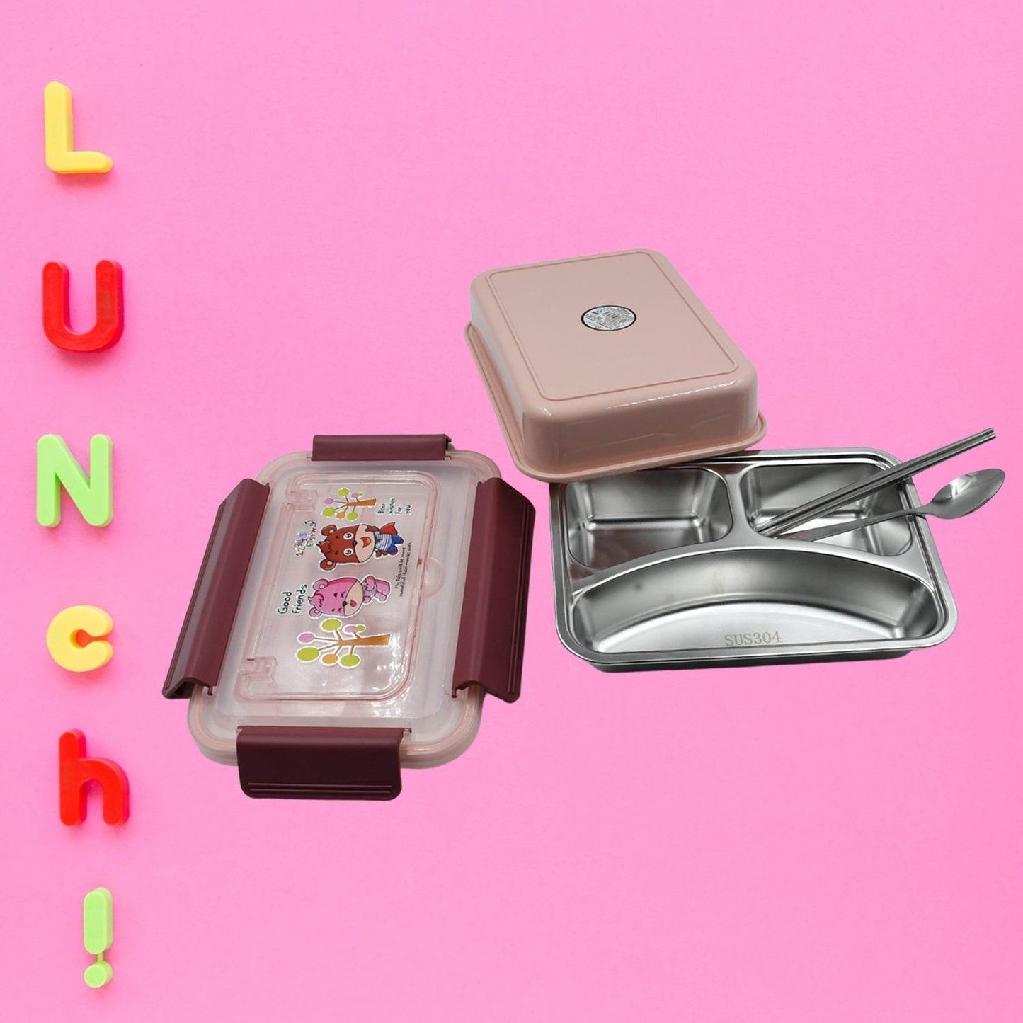Food‑Safe Materials Kids Lunch Box With steel Spoon & chopsticks Compartment is Designed Made of 304 Stainless Steel Easy to Clean for School for Camping for Work for Home, Office - infinityexculsivestore.com