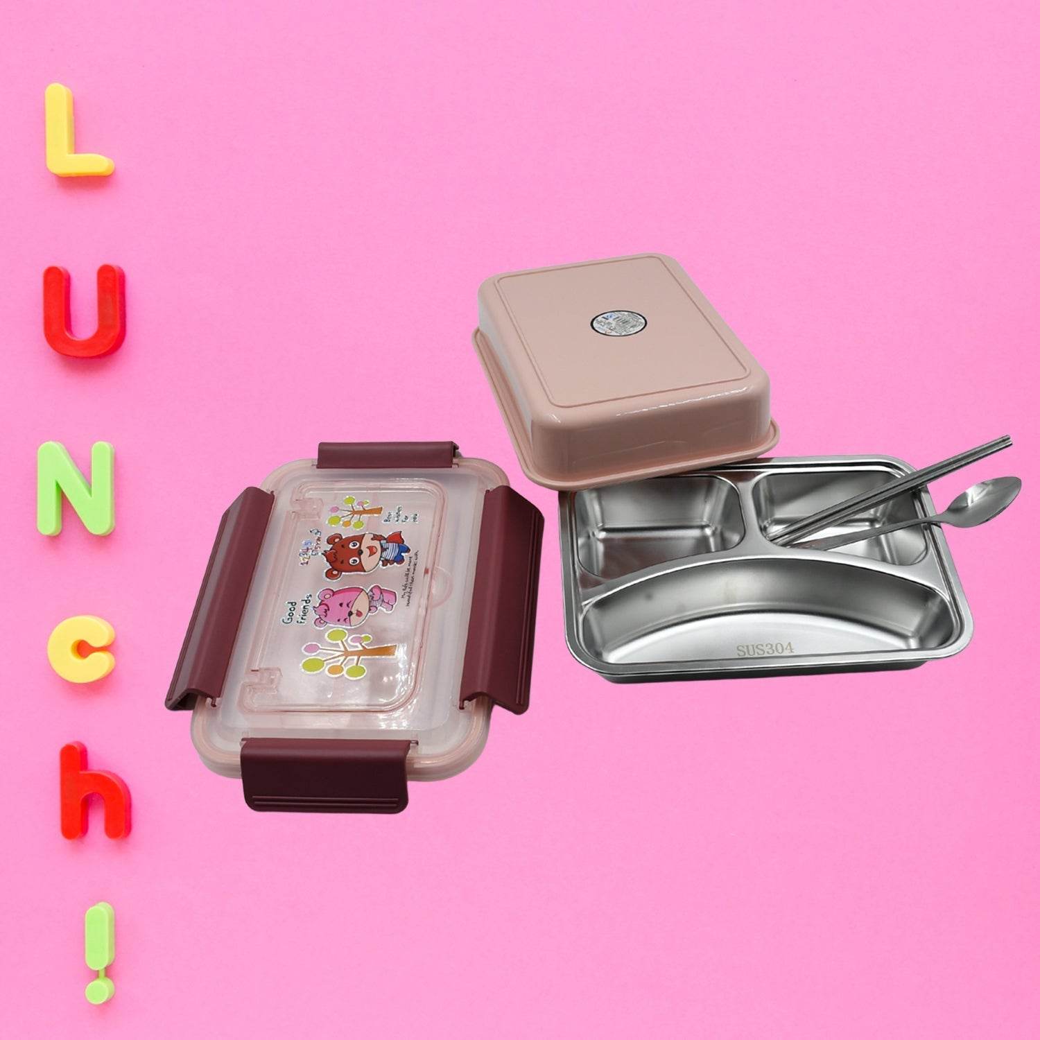 Food‑Safe Materials Kids Lunch Box With steel Spoon & chopsticks Compartment is Designed Made of 304 Stainless Steel Easy to Clean for School for Camping for Work for Home, Office - infinityexculsivestore.com
