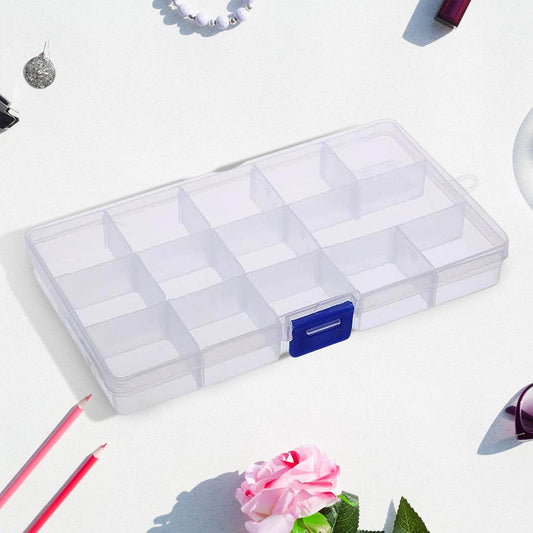 15 Grids Jewelry Organizer Plastic Jewelry Organizer Box Clear Jewelry Organizer Box Plastic Bead Organizers with Adjustable Dividers for Herbs Pills Bead, Jewelry, and Other Small Item (1 Pc) - infinityexculsivestore.com