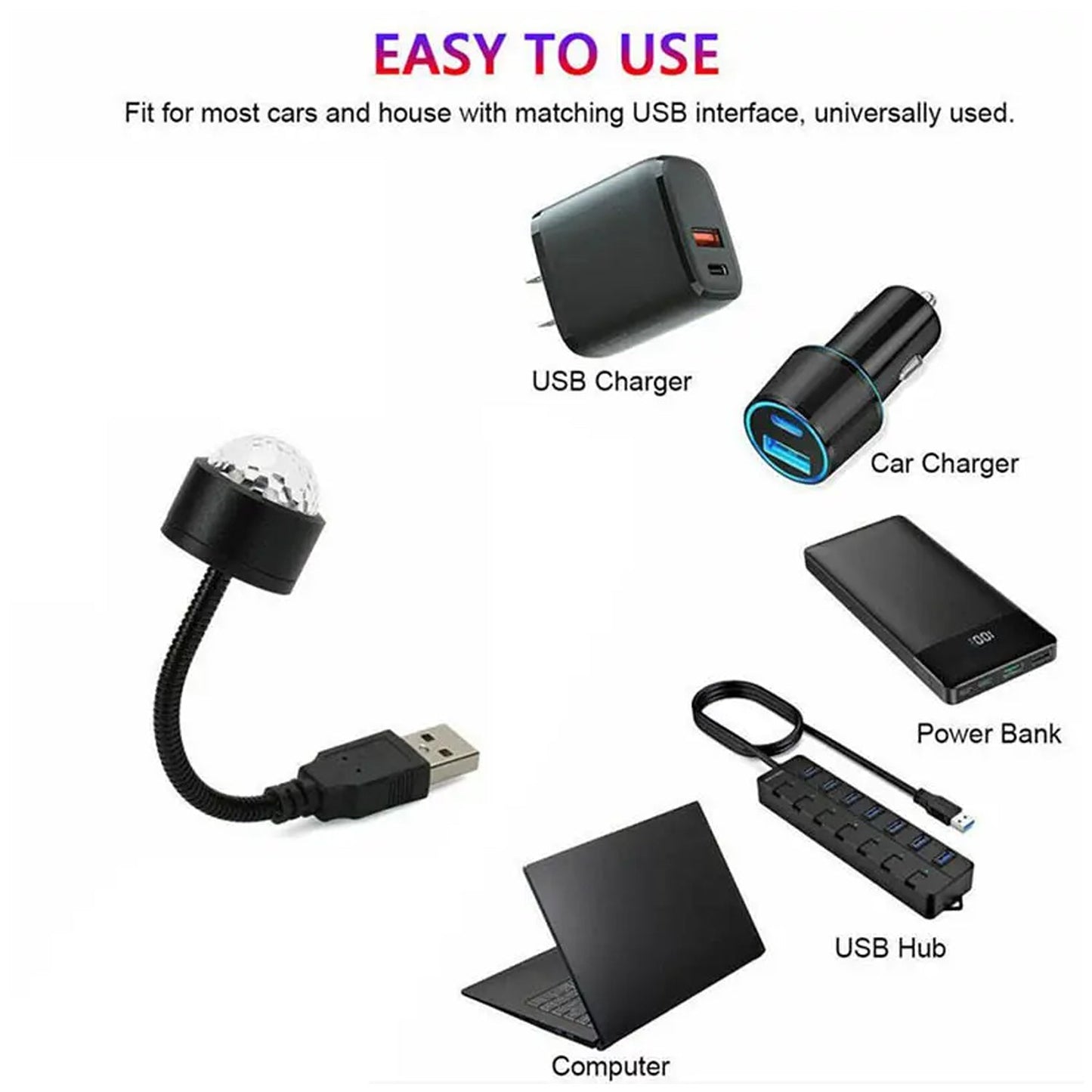 USB Star Night Light Projector and Mini Disco Ball Light, Adjustable Auto Roof Interior Car Ceiling Lights, Flexible Atmosphere Strobe Light Decorations for Bedroom Car Party Ceiling - infinityexculsivestore.com