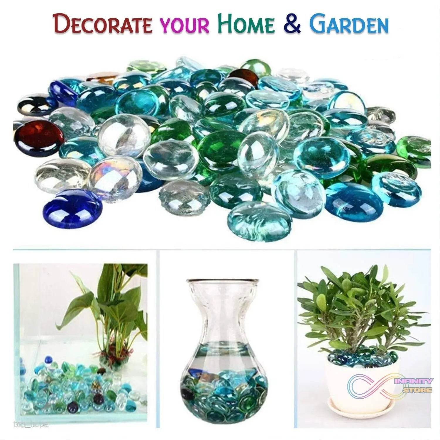 Glass Gem Stone, Flat Round Marbles Pebbles for Vase Fillers, Attractive pebbles for Aquarium Fish Tank. - infinityexculsivestore.com