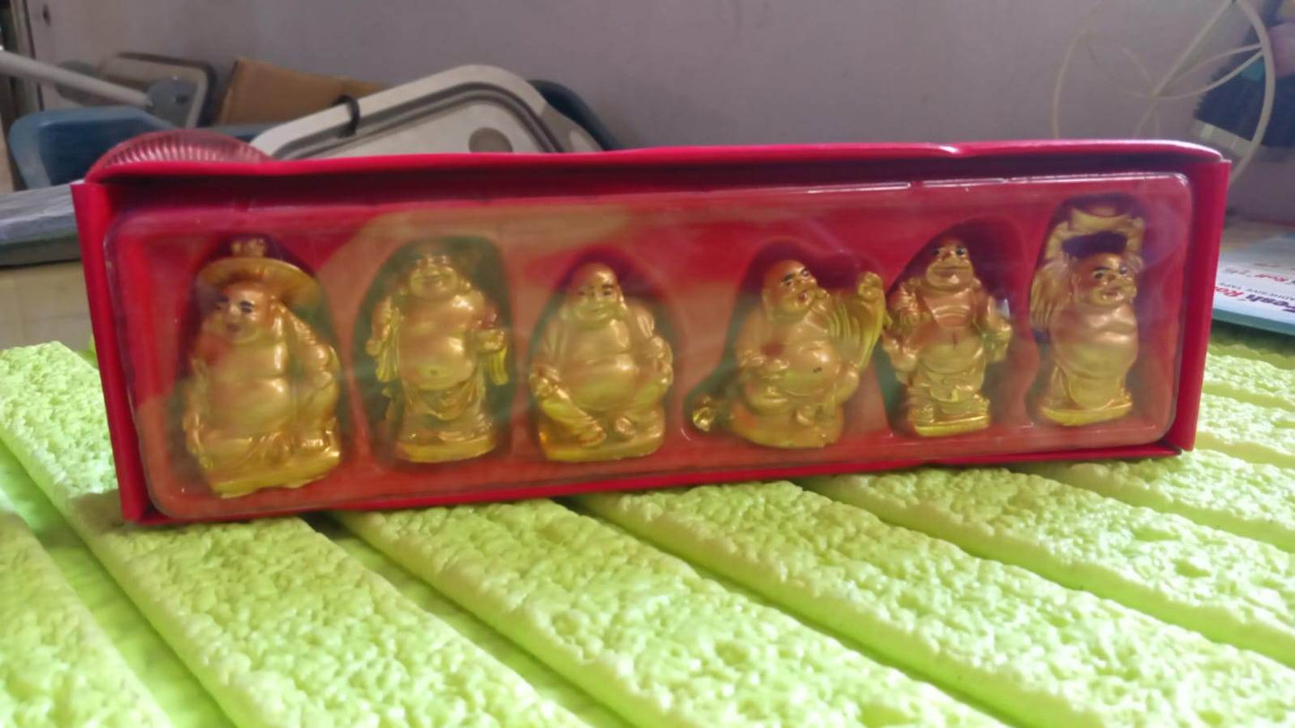 Golden Laughing Buddha Set Of Six Pieces Statue For Happiness, Wealth & Good luck Decor For Wealth and Success (6 Pcs Set) - infinityexculsivestore.com
