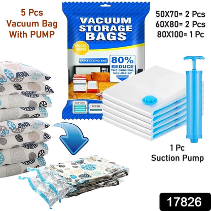 Vacuum Storage Bags with Suction Pump & Shirt clips - Vacuum Bags - Big Capacity Vacuum Seal Bags for Travel Clothes Blankets Pillows, Compression Bags | Space Saver Vacuum Storage Bags (5 Pcs Set) - infinityexculsivestore.com
