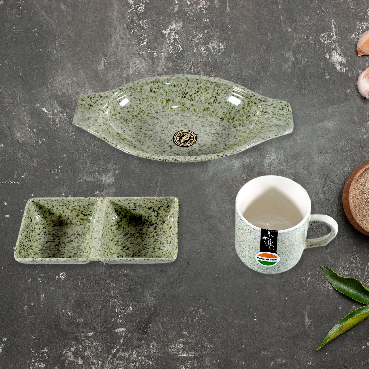 Sunday Funday Ceramic Tea / cups / Mug With Plastic Snacks Platter and 2 compartment Chutney Bowl Milk Cup, Coffee Cup, Breakfast Cup, Drinking Mug or Outdoor for Household, Gift for Birthday, Wedding Party (6 Pcs set) - infinityexculsivestore.com