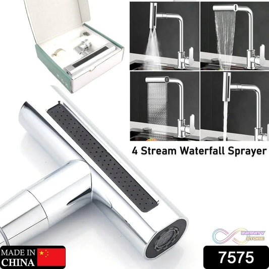 Multifunction Shower Waterfall Kitchen Faucet, 360° Rotation Waterfall Kitchen Faucet, Touch Kitchen Faucet, Faucet Extender for Kitchen Sink, Swivel Waterfall Kitchen Faucet for Washing Vegetable Fruit (4 In 1 ) - infinityexculsivestore.com