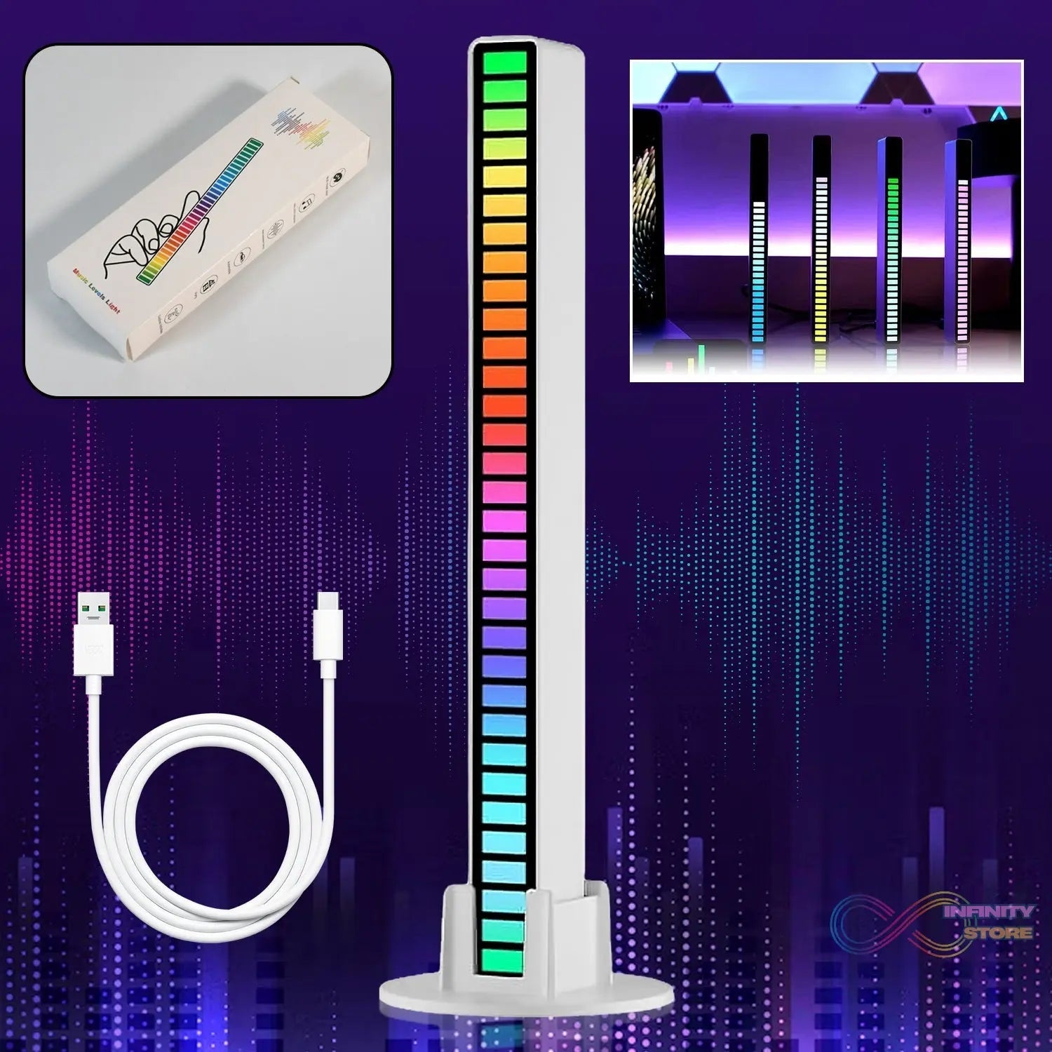 Rhythm Lights, AGC Automatic Gain Control 32 Colorful RGB Light Adjustable Pickup Rhythm Lights, RGB LED Voice - Activated Rhythm Light Car Home Sound Control Ambient Light (1 Pc) - infinityexculsivestore.com