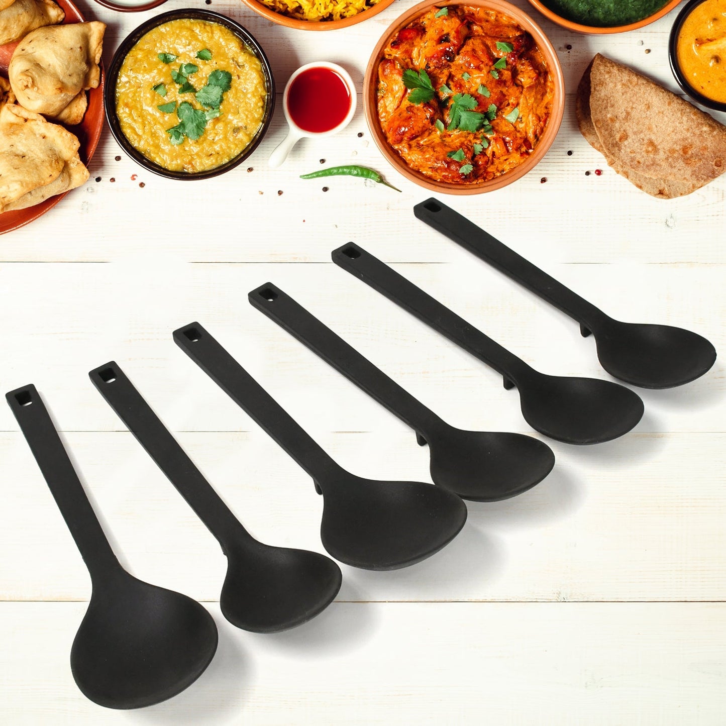 Multipurpose Silicone Spoon, Silicone Basting Spoon Non - Stick Kitchen Utensils Household Gadgets Heat - Resistant Non Stick Spoons Kitchen Cookware Items For Cooking and Baking (6 Pcs Set) - infinityexculsivestore.com